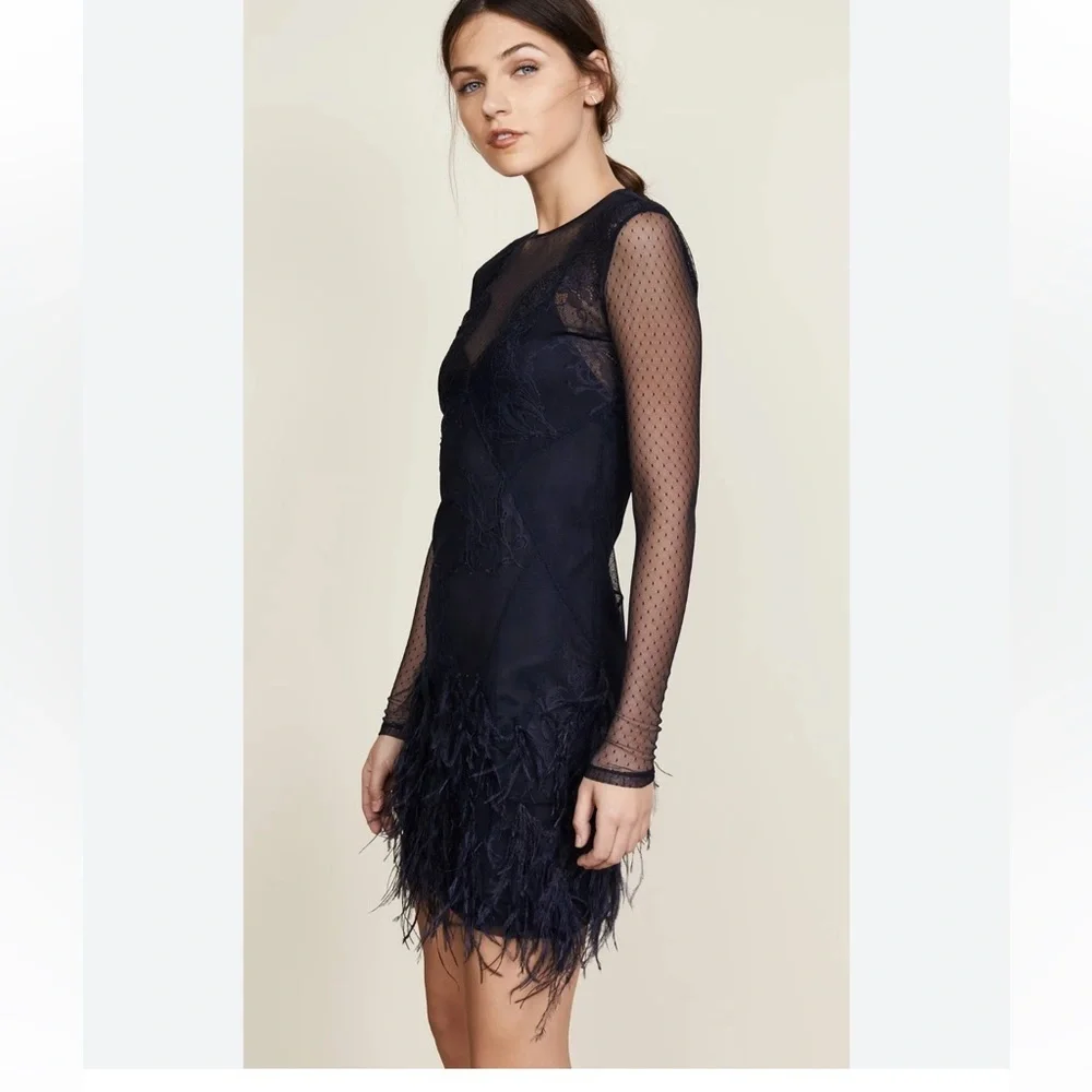 Cinq A Sept Amabella Embroidered Cocktail Dress Ditsy Mesh Feathered Hem size 4 - Picture 6 of 9